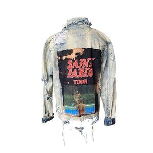 Upcycled Saint Pablo Patch Denim Jacket OOAK Distressed Bleached Street Grunge